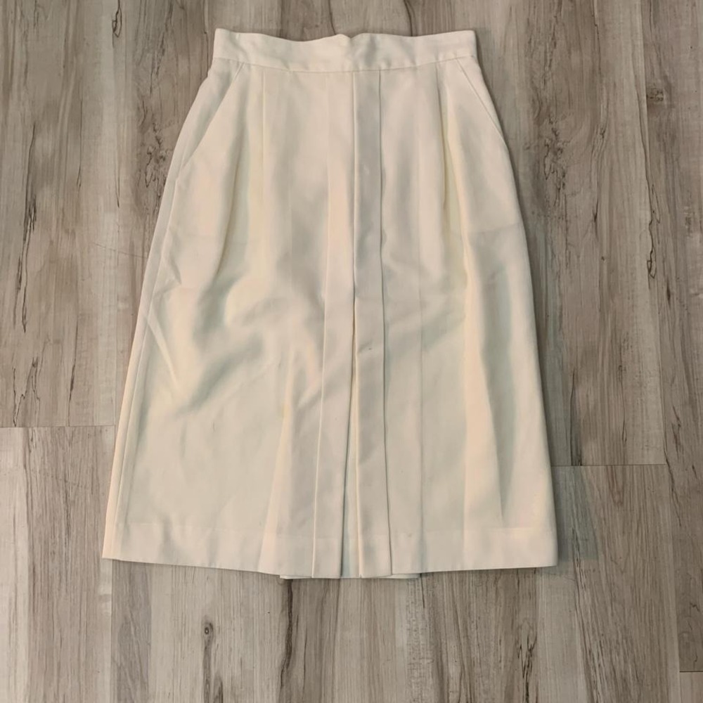 Vintage 1970s off white pleated midi high waist skirt Tahari sz 12